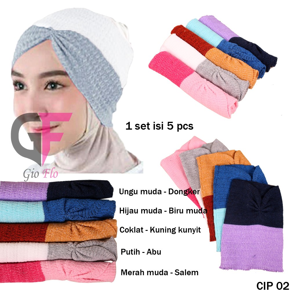 GIOFLO Ciput Rajut 2 Warna Murah Anti Pusing Isi 5 Pcs / CIP 02