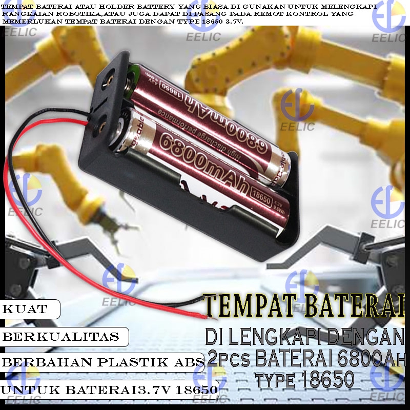 EELIC TEB-18650 -MIX TEMPAT BATERAI 18650 3.7V 2 SLOT HOLDER BATERAI + 2 PCS BATERAI 18650 6800 mAh