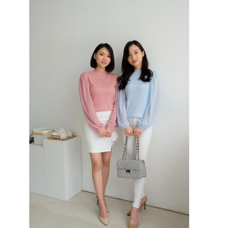 BRIGHTSIDE - TOP CHIFF / TOP KOREA TANGAN CHIFFON LEHER TINGGI