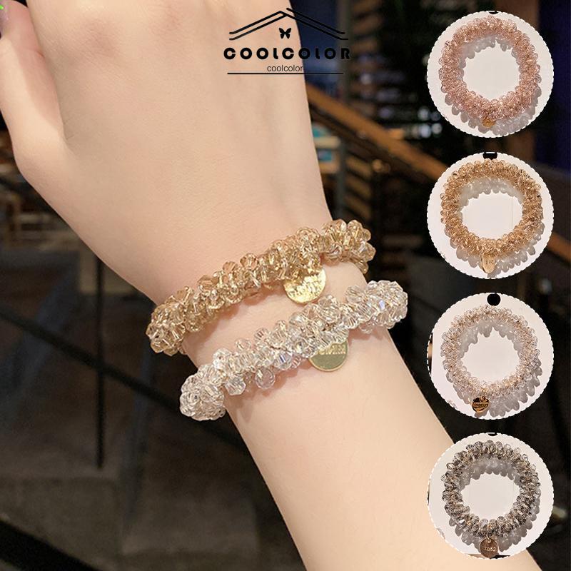 COD Kristal Berlian Imitasi Gelang Tali Rambut Sederhana Penggunaan Ganda Liontin Bulat- cl