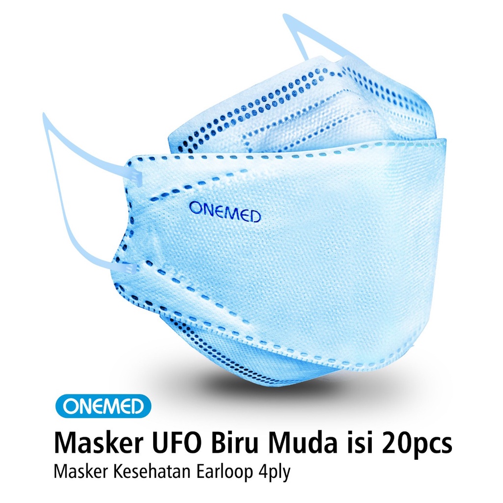 Masker Karet Medis UFO Biru 3D OneMed 4ply Box isi 20pcs OJB