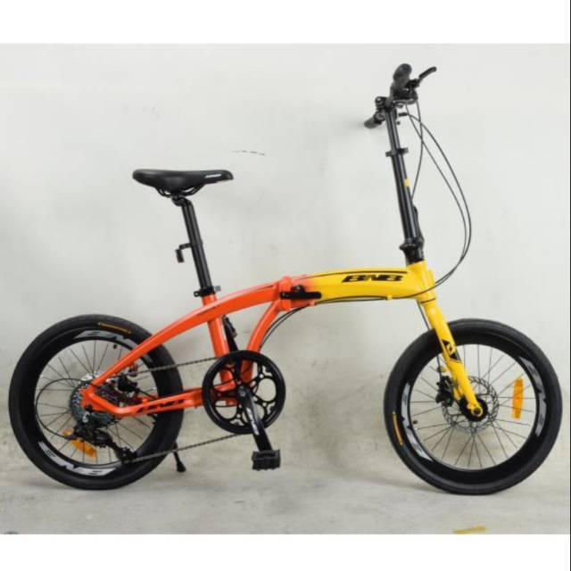 sepeda lipat bnb tory 9.1 warna orange yellow 9 speed rem hydrolik
