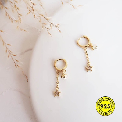 Anting Klip Rumbai Berlian Imitasi 18K Untuk Wanita