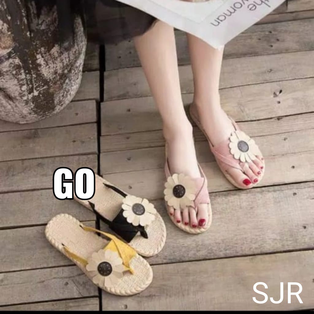 gof PUFFY Import LOVELY BEAR JARI Sandal Wanita Murah Slip Casual Teplek Sendal Cewek Flat