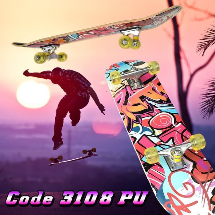 Skateboard Profesional Dewasa Adult Remaja XL Kayu Fullset 3108 PU