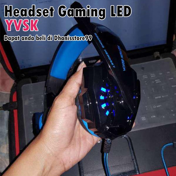 Headphone Headset Gaming LED YVSK Henset Hedphone Game Earphone Geming Gamers PC Laptop Murah Smartphone Henset HP Spiker Hedset