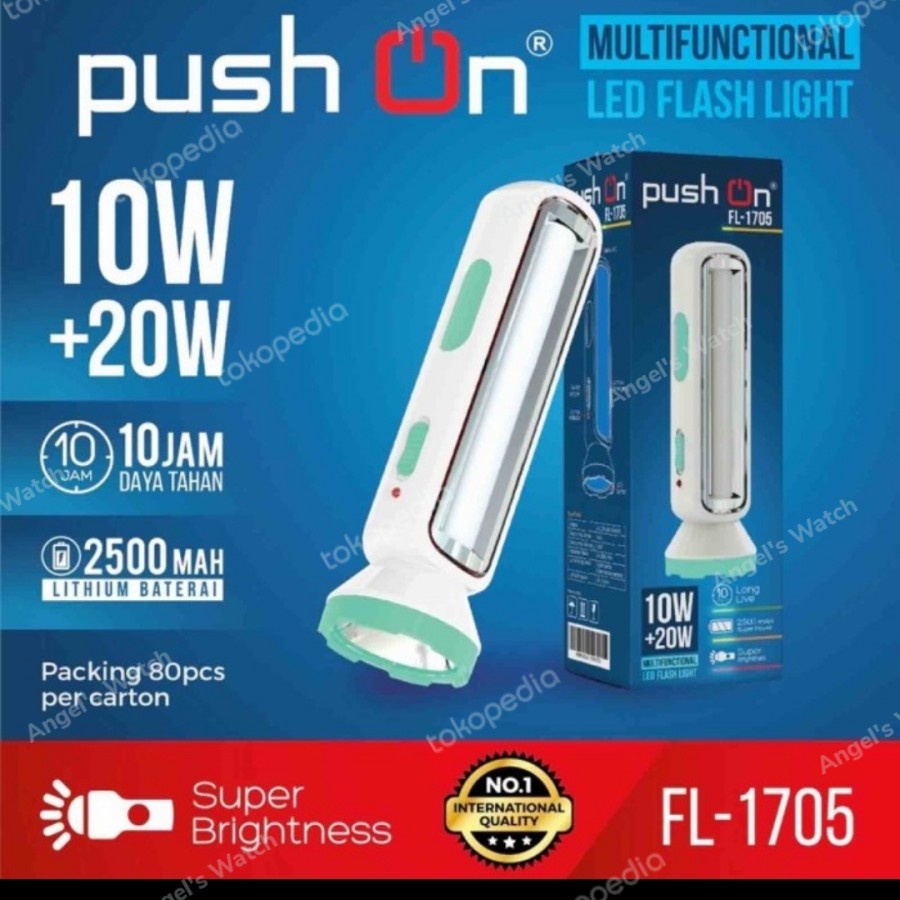 Senter LED 10W + lampu emergency 20W Charger PUSH ON FL-1705