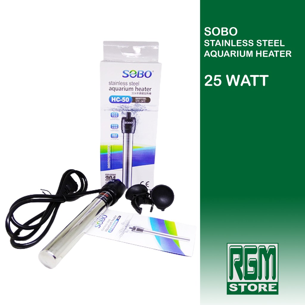 SOBO 25 watt 25w aquarium heater stainless steel penghangat air