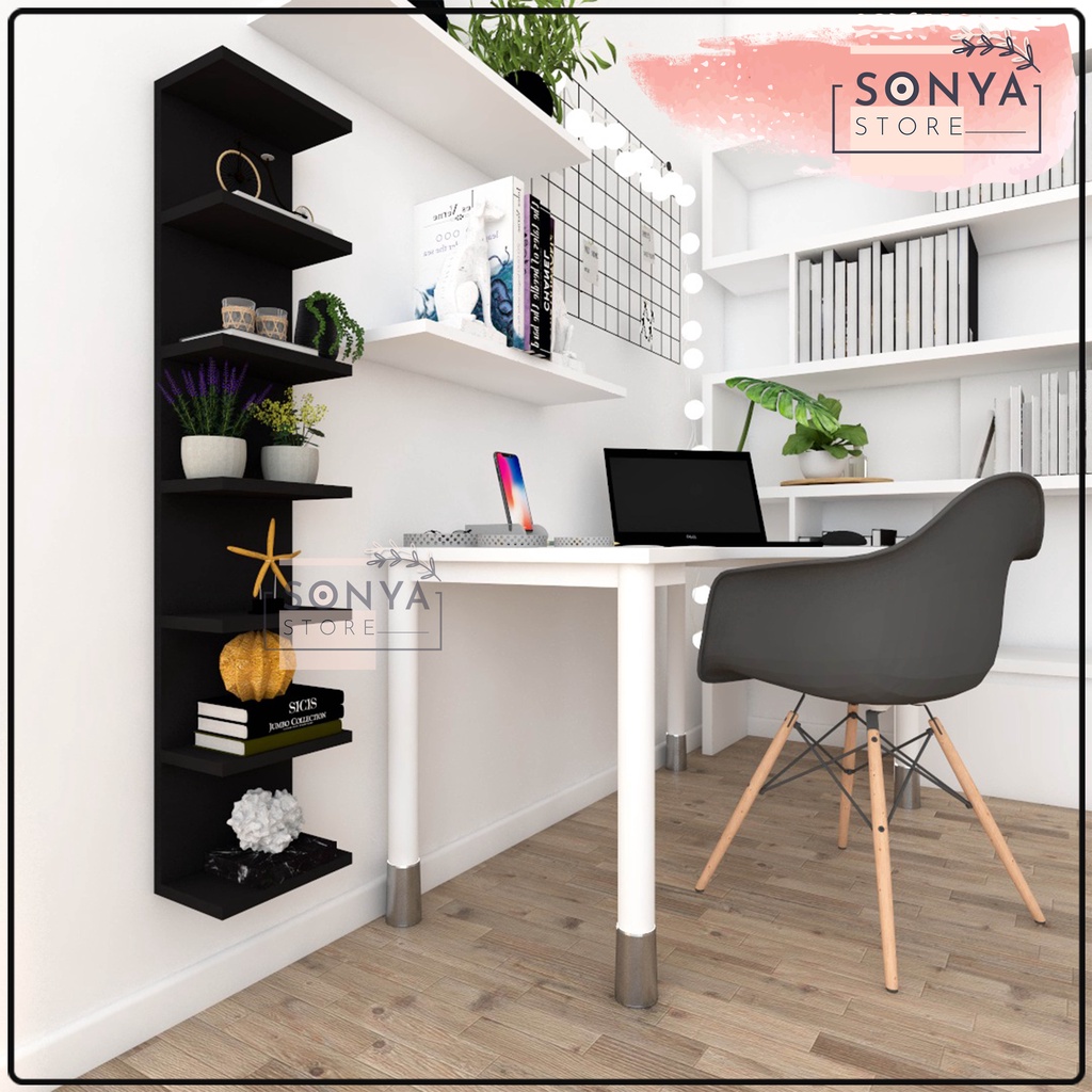 Rak Make Up Gantung Dinding Susun Minimalis Serbaguna Tempat Penyimpanan Kosmetik Kayu Tempel Kamar 