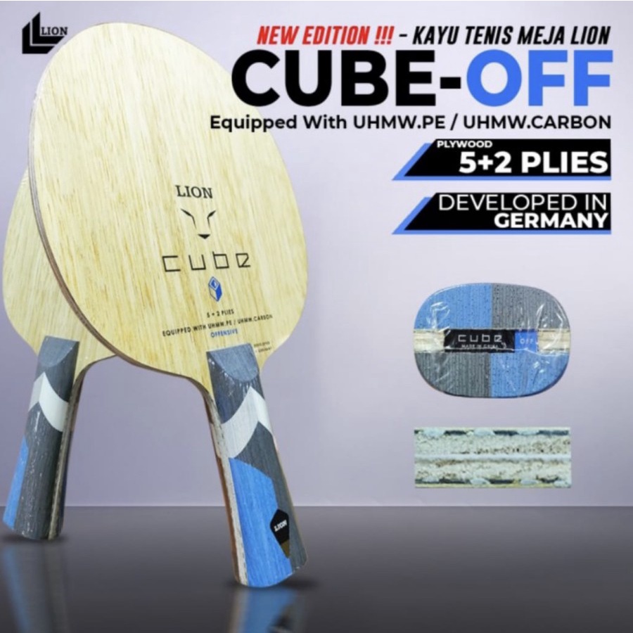 Kayu Bet Pingpong Tenis Meja LION CUBE Off UHMWPE Carbon Original