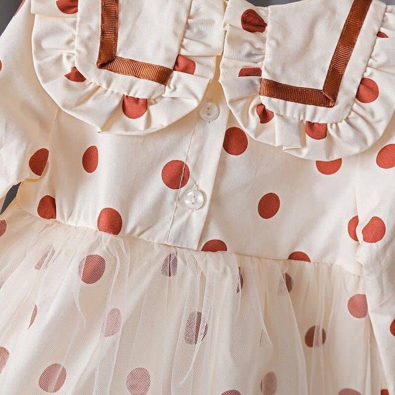 Promo !! Dress anak cewek simple / dress polka brown furing import ukuran 2-4tahun (cream hijau)