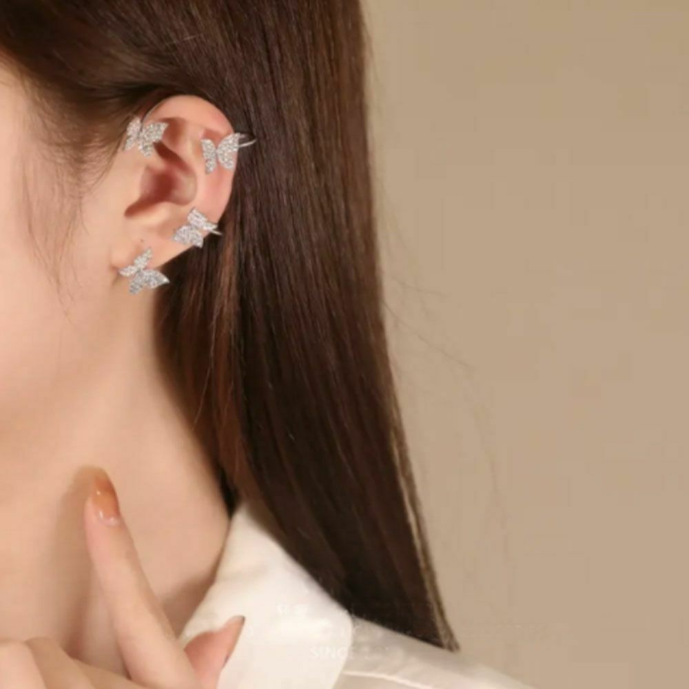 【COD Tangding】1PC Sparkling Zircon Butterfly Earclip Ear Wrap Dangle Ear Cuff NonPiercing Fashion Accessories Jewelry