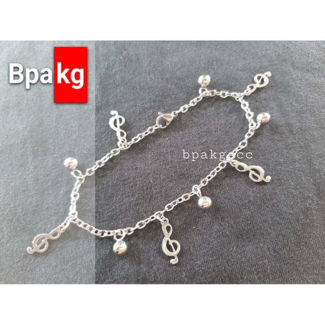 Gelang titanium silver treble clef nada musik # Gelang besi putih asli anti karat wanita cantik unik