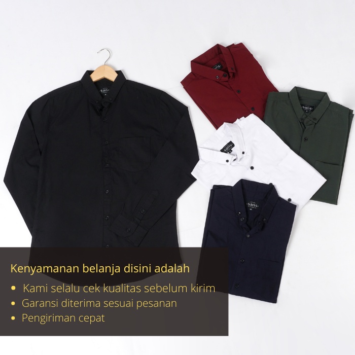 Kemeja Pria Lengan Panjang Slim fit Hitam Putih Polos Kameja Hem Cowok Formal Lengan Panjang Pria