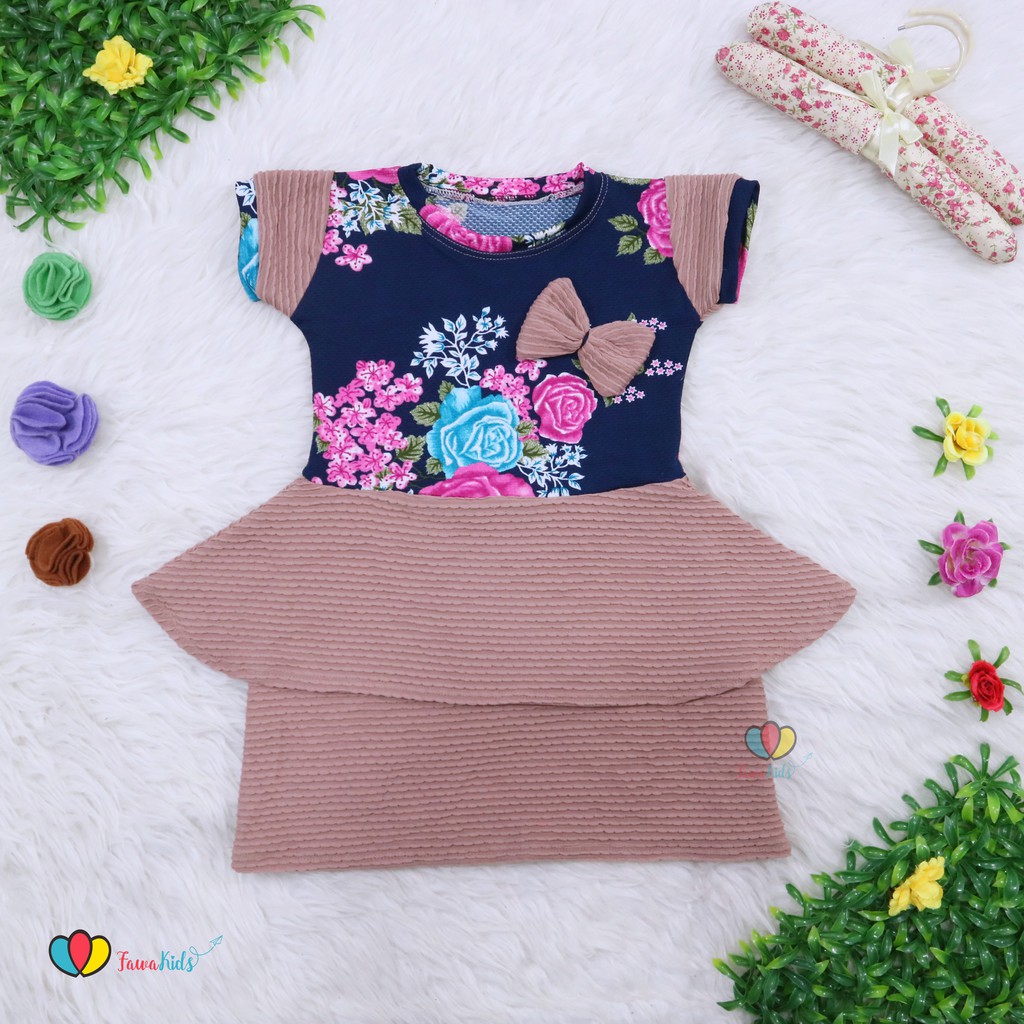 Dress Viona Lengan 1-4 Tahun / Dres Anak Perempuan Motif Lengan Pendek Baju Fashion Kids Pesta Adem