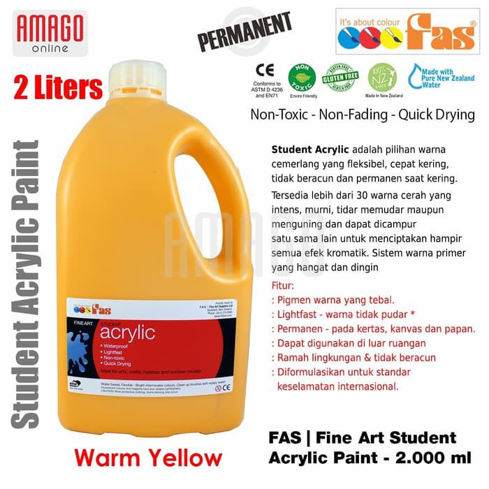 FAS - STUDENT ACRYLIC PAINT - 2 LITER - WARM YELLOW