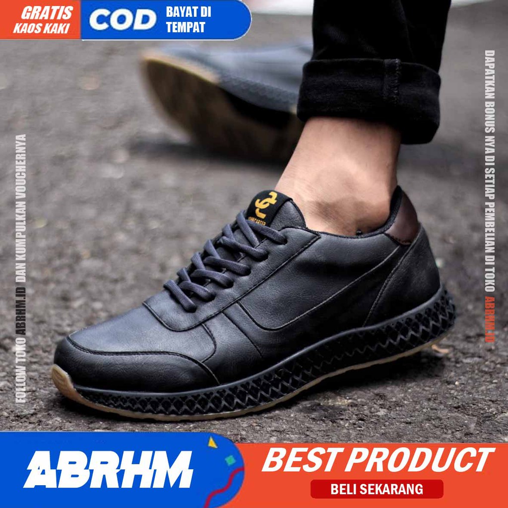 ABRHM x JHONS Sepatu Formal Pria Sepatu Pria Casual Kulit Pu Sepatu Kasual Cowok / Cowo Oxford Kerja Kantor Kuliah Kondangan Gaya Keren Kekinian Original Murah Terlaris