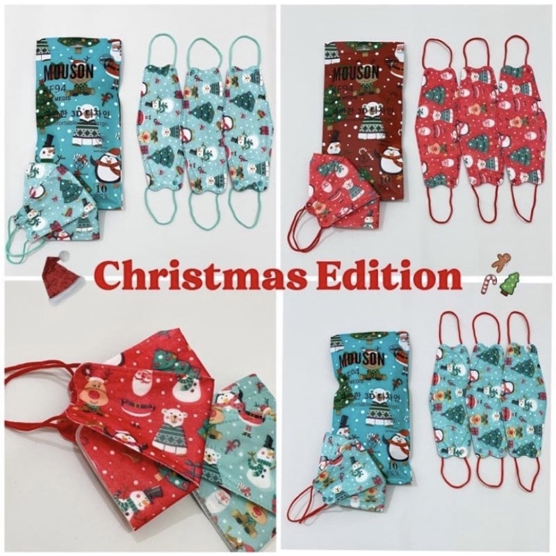 KF94 4PLY ANAK &amp; DEWASA NATAL 1PACK ISI 10PCS / MASKER KOREA MOTIF CHRISTMAS EDITION KF 94