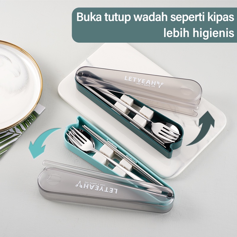 Letyeah &amp; Anantagt Alat Makan Stainless Steel Set Sendok Garpu Sumpit Portable