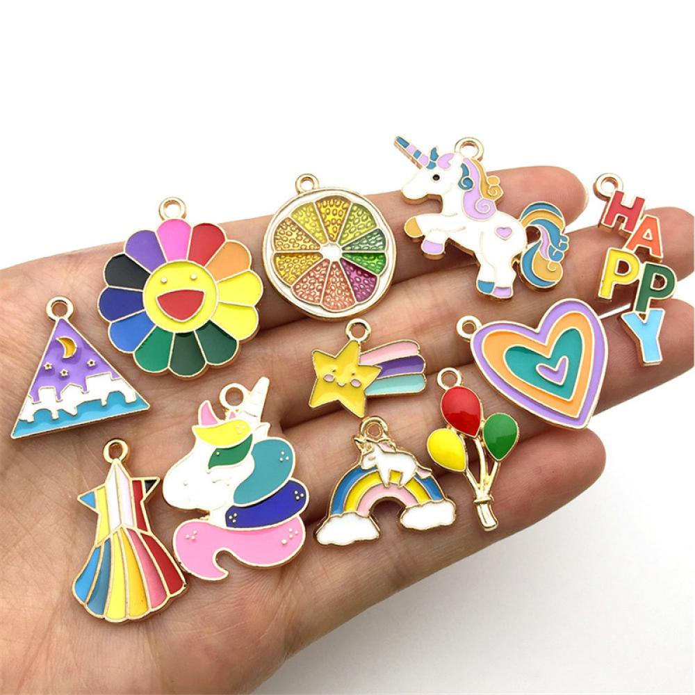 Timekey 50pcs Charms Enamel Aneka Bentuk Untuk DIY Kalunggelanganting K5U2