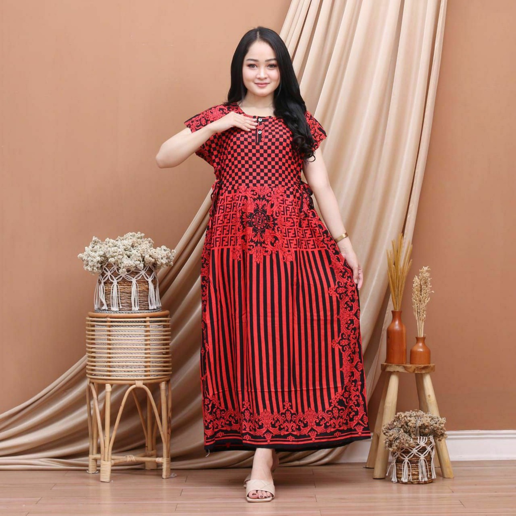 Daster Kekinian Dress Panjang Daster Longdress Ld 120 Cm Kain Santung Tebal Pakai Kancing Dada