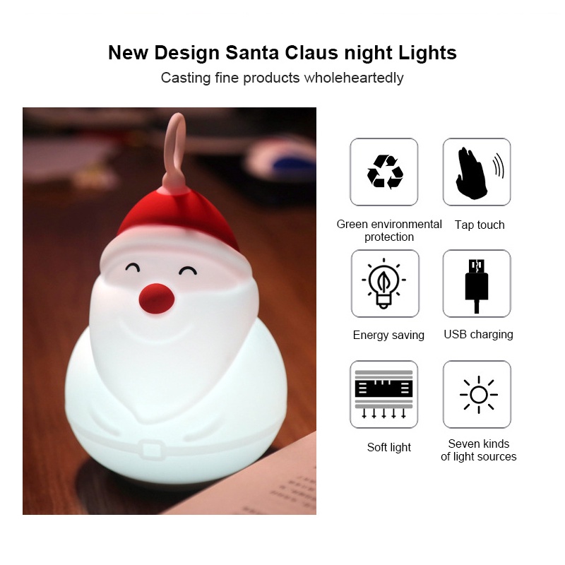 Mainan Lampu Malam Bentuk Santa Claus Warna-Warni Bahan Silikon Untuk Kamar Tidur