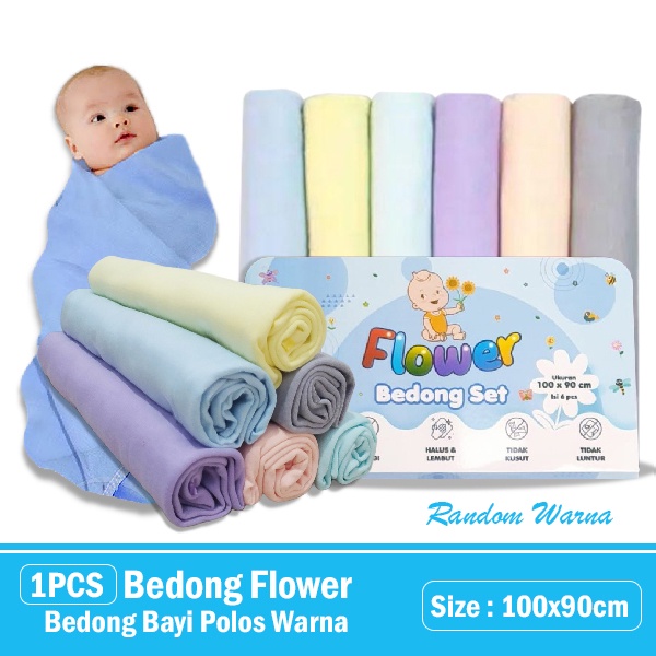 1 Pcs Bedong Bayi Flower Polos Bedong Bayi Halus &amp; Lembut 100x90cm