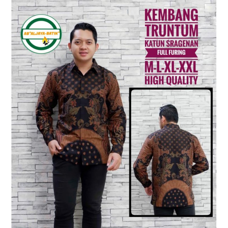 Kemeja Batik Exclusive Warna Hitam Coklat Batik Pria Terbaru Baju Batik Pria Lapis Furing KEMBANG