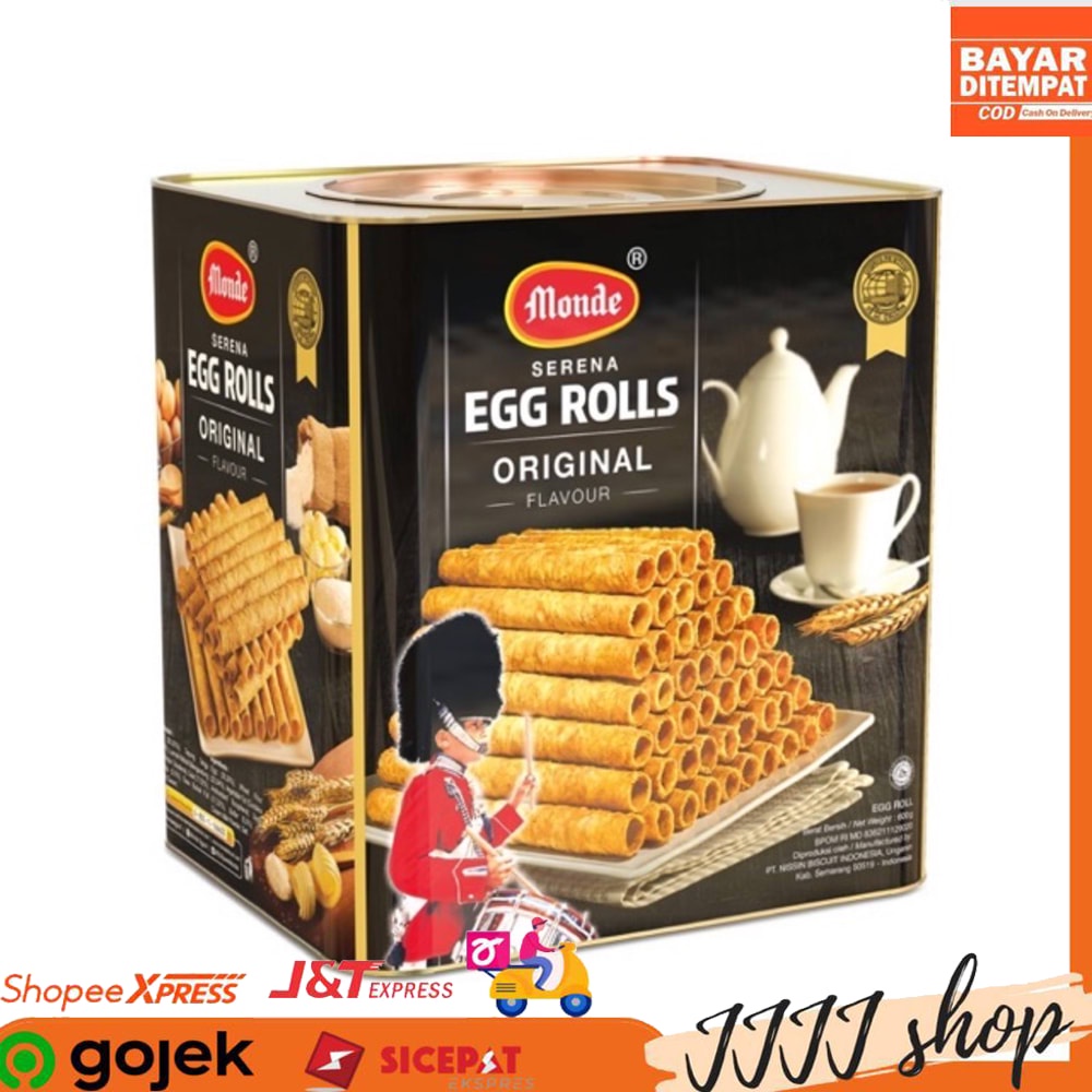 

biskuit Monde Serena Egg Rolls Original 600gr snack cookies kaleng segi