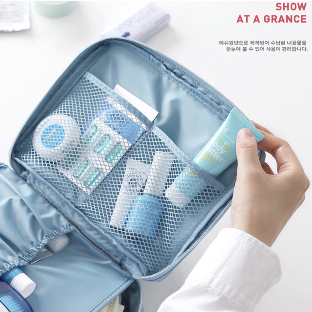 TAS KOSMETIK KOREA TRAVEL COSMETIC MULTI POUCH TRAVEL MATE ORGANIZER BAG TRAVELLING KIT MAKE UP MAKEUP DOMPET TOILETRY WATERPROOF ANTI AIR MULTIFUNGSI SERBAGUNA KAPASITAS BESAR