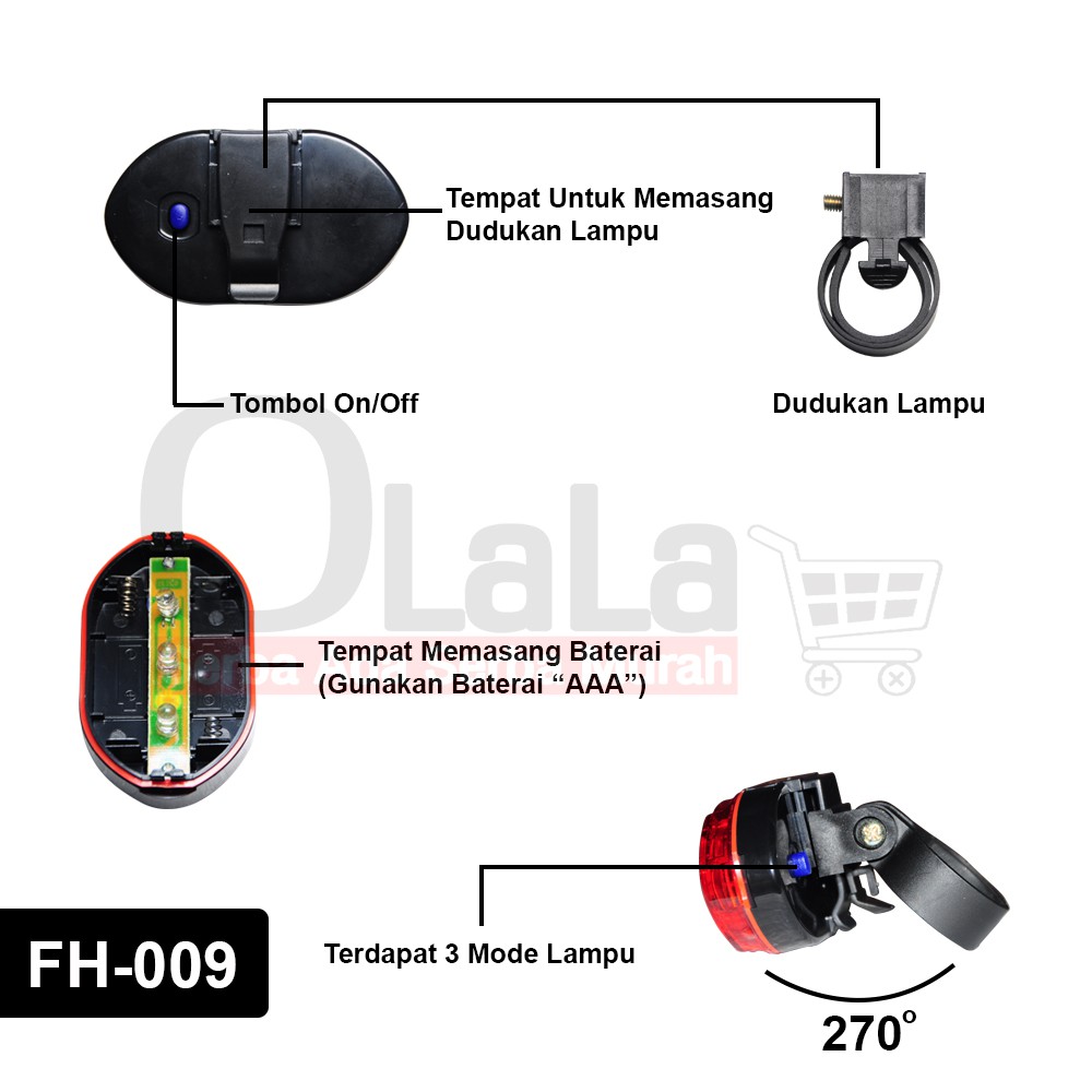 LAMPU SEPEDA BAGIAN BELAKANG PAKAI BATERAI FH-009