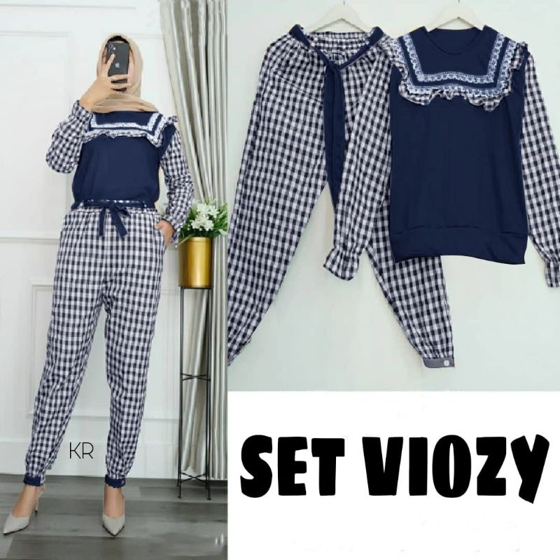 SET CELANA FASHION VIOZY KOTAK KID ANAK / DEWASA,  BABYTERRY KATUN, SETELAN, 2 UKURAN