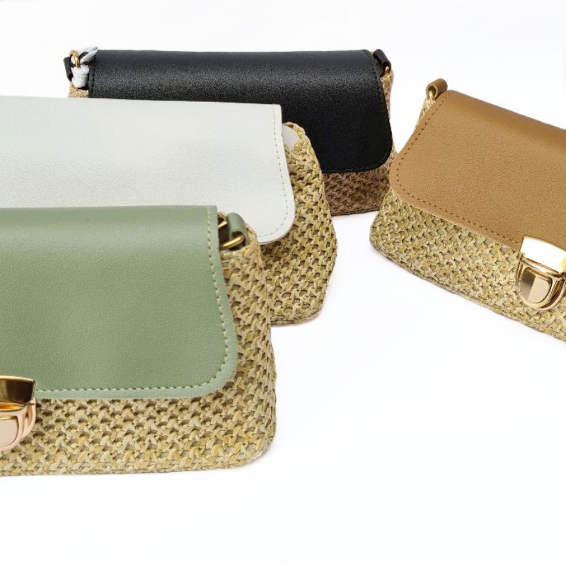 Tas Wanita Clutch Model Rajut Anyam Sling Shoulder Bag Rantai Pita TW202