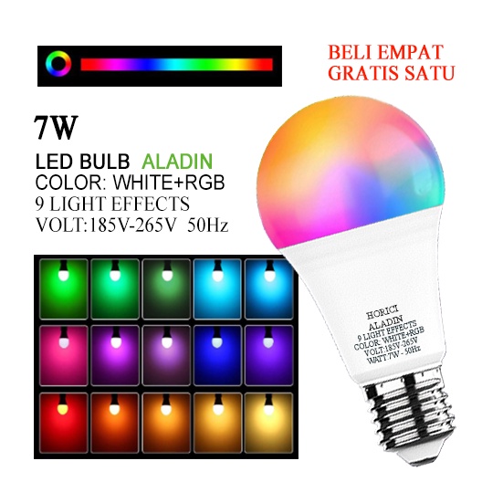 MEREK HORICI ASLI RGB E27 7W LAMPU BOLA / LAMPU KENDALI JARAK JAUH RGB / RGB WARNA WARNI