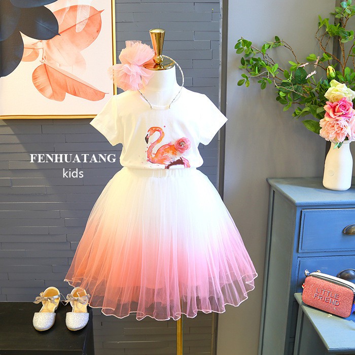 littlekiddoss KF2021 Setelan Kaos  Rok Tutu Flamingo  Baju 