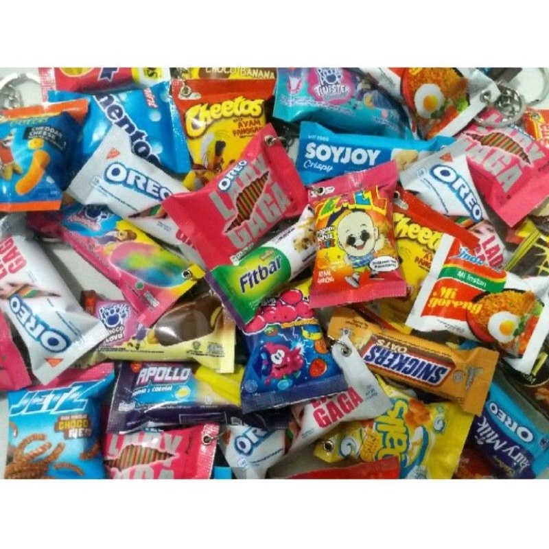 Gantungan Kunci dan Tempelan Magnet Kulkas Miniatur Snack Bahan Alumuniumfoil Ring Standar