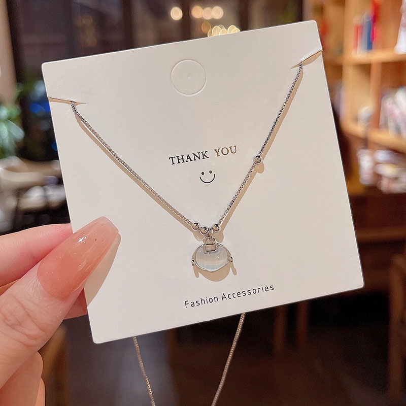 Kalung Choker Bahan Titanium steel Dengan Liontin Opal Untuk Wanita