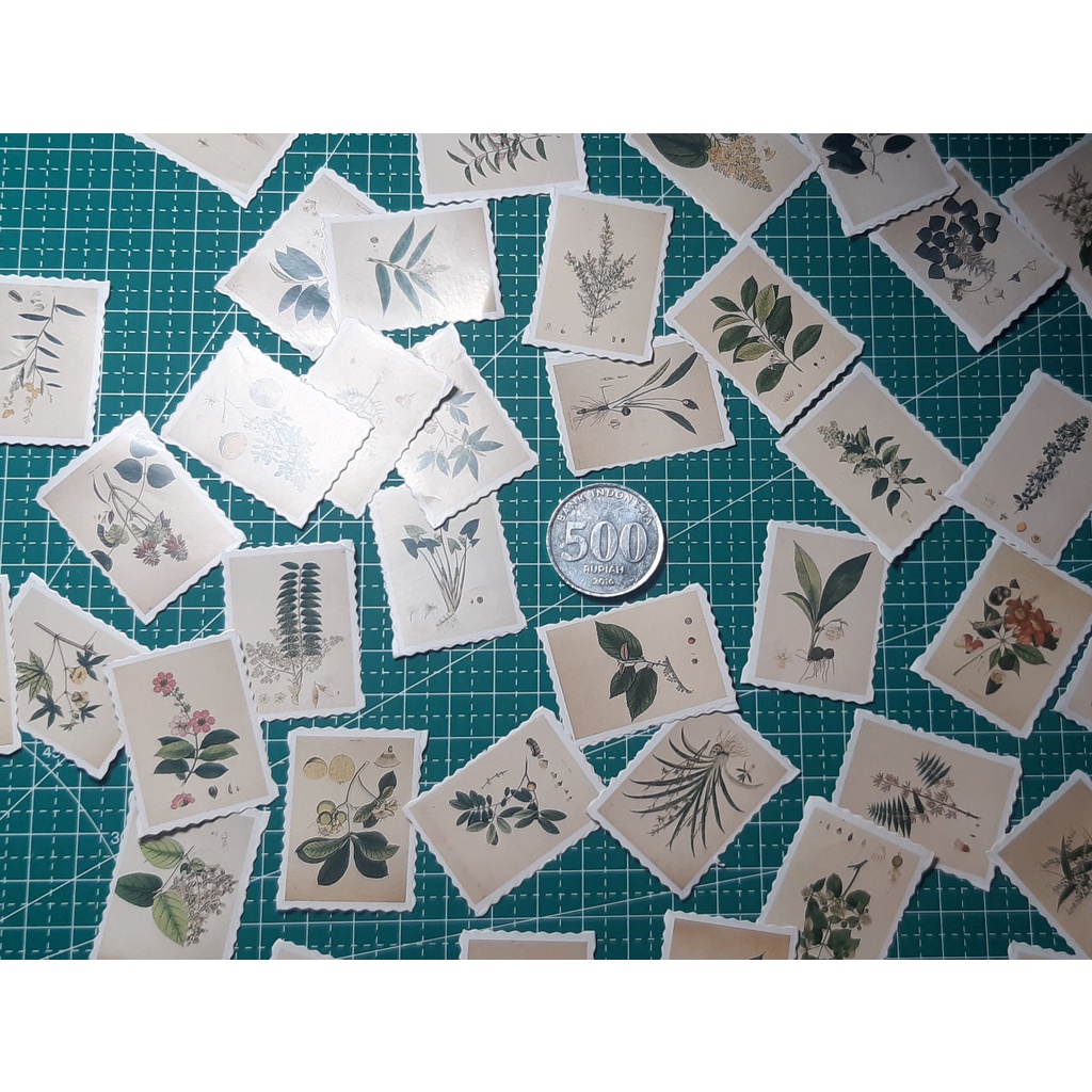 

Stiker kertas Retro Motif Perangko Tanaman Bagus