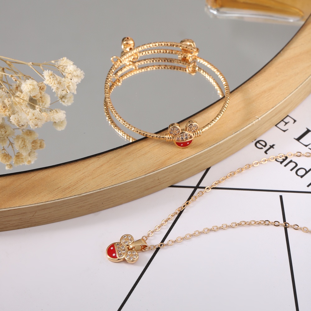 Anak-anak set perhiasan titanium anti karat anting korea kalung gelang tangan wanita cincin D494