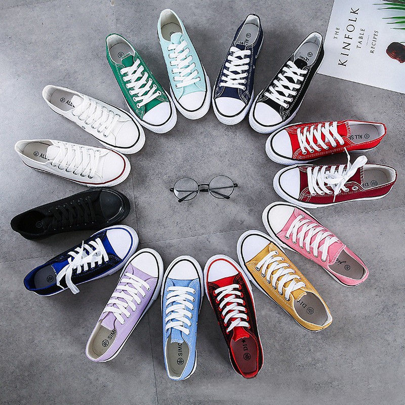 Sepatu Sneakers Wanita Import Sepatu Canvas Cewek Motif Polos Sepatu Sekolah Jalan Anak Perempuan Sepatu Tali Fashion Kasual SPT-06