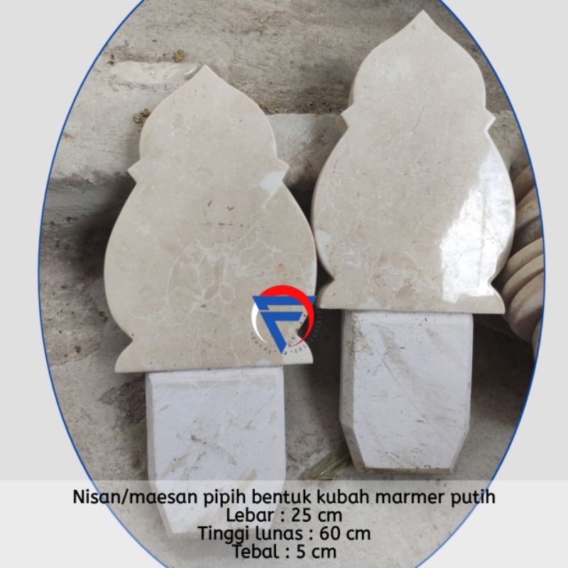 Nisan/maesan/patok makam pipih bentuk kubah batu marmer putih