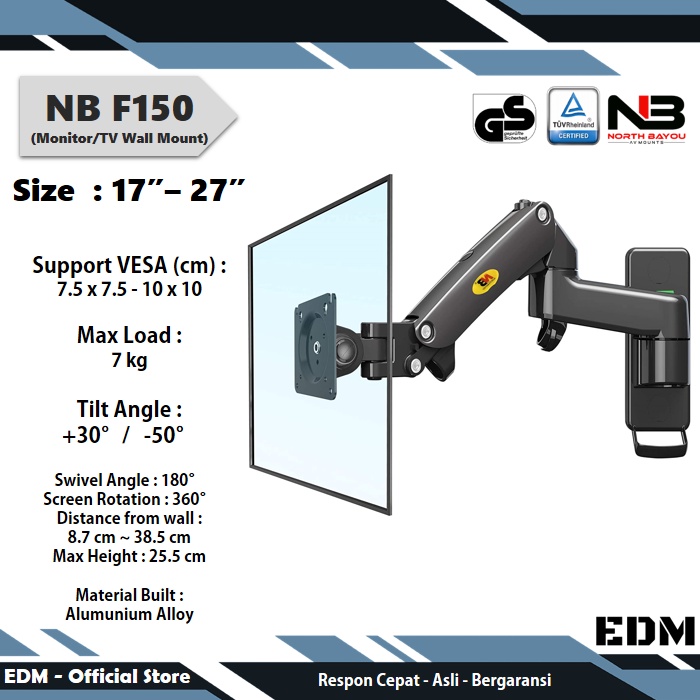 Bracket Monitor 17 - 27 inch NB F150, Braket Monitor Dinding North Bayou F150