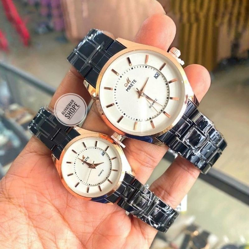 Jam Couple Mirete Pria Wanita Unisex Anti Air Fitur Tanggal Otomatis/aktif Jam Tangan Pria / Jam Tangan Wanita  Strap Rantai Stainless stell Anti Karat Terbaru Water Resistance Terlaris /Murah / Original_Jam Tangan Couple