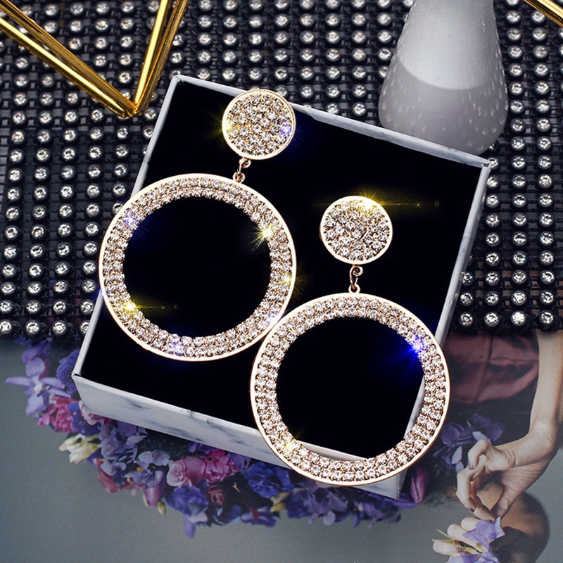 Anting Tusuk Sterling Silver 925 Model Bulat Dengan Berlian Imitasi Untuk Wanita
