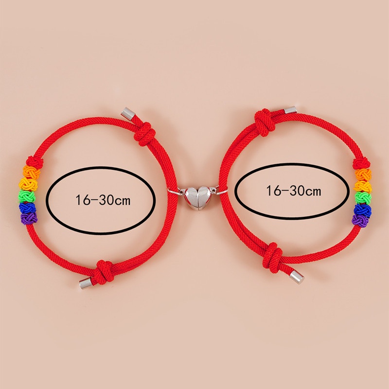 2pcs / set Gelang Magnetik adjustable Warna Merah Dan Hitam Pelangi Untuk Pria Dan Wanita