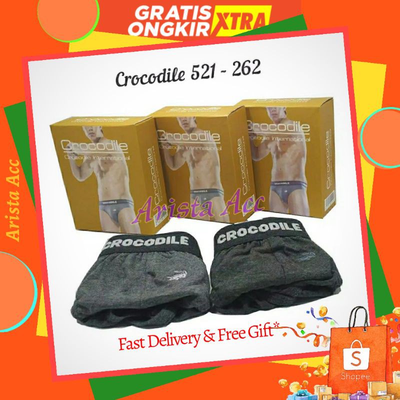 [ Bayar di Tempat ] Isi 2pcs Celana Dalam Pria Crocodile 521-262 - Cd Cowok Dus Coklat 1Pack