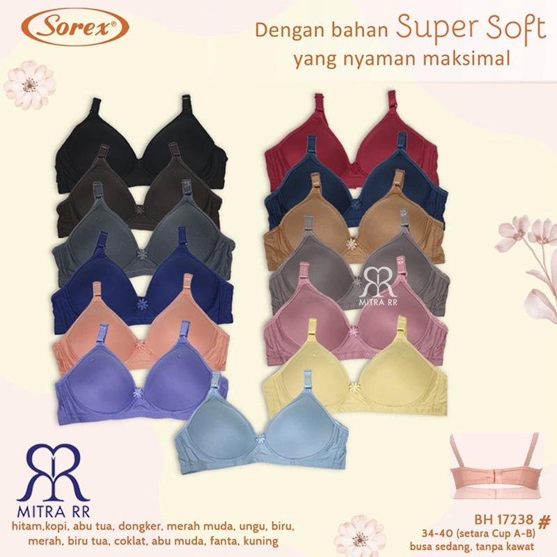 BH Sorex 17238 Bra Tanpa Kawat Super Soft Busa Sedang Setara Cup B BH Harian Simple Polos Kait 2