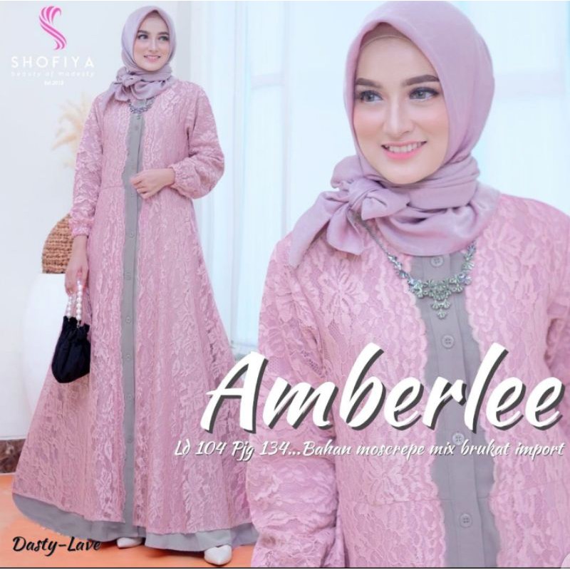 Gaun pesta muslim gamis brukat full kancing busui Amberlee Ori by Shofiya