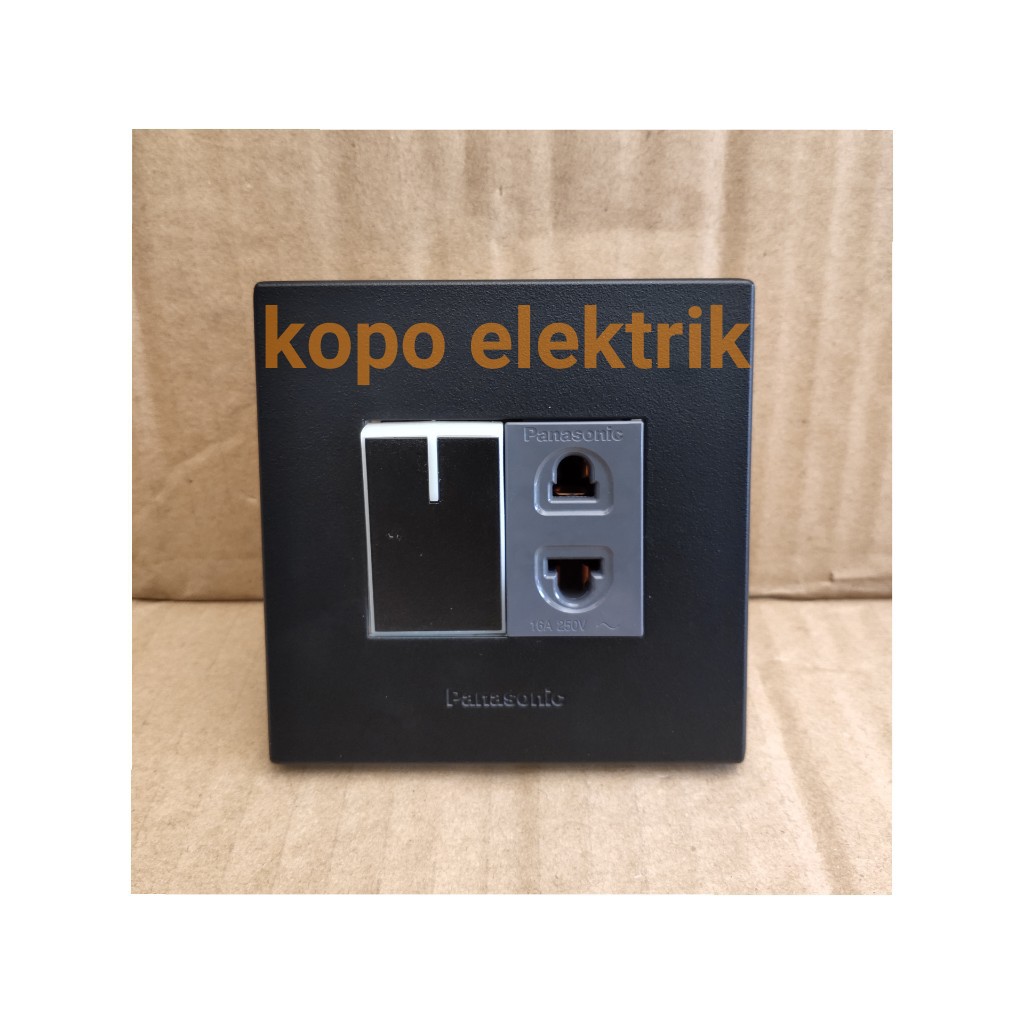 Panasonic Saklar Single + Stopkontak Universal Style Black / Hitam 1 Gang Tanam Minimalis