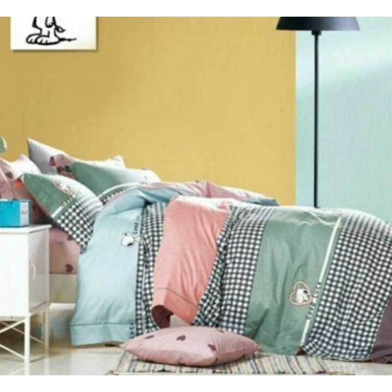 Ready Stock Sprei 160x200x30 Bahan Katun - Snoopy Tosca Pink